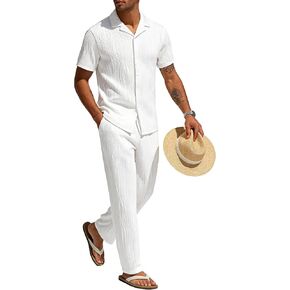 UOUA Mens 2 Piece Outfits Summer Casual Short Sleeve Button Down Shirt & Long Pants Sets Beach Vacation Suits Tracksuits in Saudi Arabia