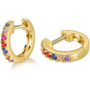 Gacimy Gold Huggie Earrings for Women - 14K Real Gold Plated with Rainbow Cubic Zirconia, 1/2 Inch Small Hoop Earrings for Cartilage Cuffs, Light Colored in Saudi Arabia