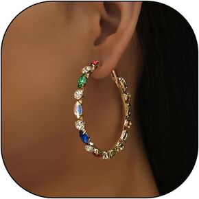Colorful Rhinestone Hoop Earrings Dainty Gold Crystal Large Huggie Hoop Earrings for Women Exaggerated Big Circle Dangle Drop Earrings Trendy Multicolor Cubic Zirconia Round Dangling Earrings Sparkling Bridal Wedding Christmas Birthday Jewelry Gift in Kuwait