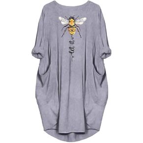 JiaMa womens Let it be Long Sleeve Loose Pocket Oversize Tunic Pockets Dress, Grey, Large in Saudi Arabia