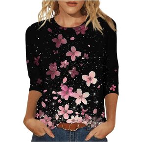 Summer Tops for Women 2025 Cute 3/4 Sleeve Floral Tunic Shirts Casual Spring Vacation Plus Size Clothes in Saudi Arabia