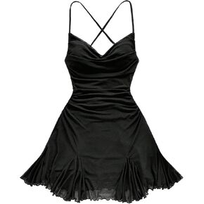 OYOANGLE Women's Plus Size Sleeveless Mesh Mini Dress Lace Up Backless Ruffle Sexy Party Club Going Out Dress in Saudi Arabia