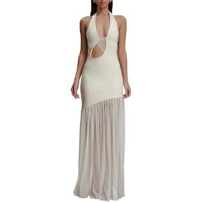 Women Hollow Out Backless Sexy Maxi Dress Patchwork V Neck Sleeveless Club Party Long Dress Evening Outfit in Saudi Arabia