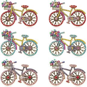 6 PCS Vintage Crystal Brooch, Rhinestone Bicycle Colorful Brooch for Women, Crystal Creative Bicycles Pin for Crafts, Jewelry Accessories in Saudi Arabia