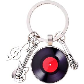 Disc Vinyl Record Keychain for Friends Music Lover Birthday Christmas Gifts Guitar Keyring Microphone Music Note Key Chain for Musician Guitarist Singer Rock Band Member Bag Charm Key Holder in Saudi Arabia