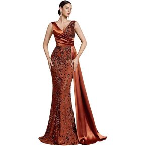 Sleeveless Mermaid Maxi Evening Gown with Sequin & V-Neck Patchwork V-Back Formal Dress for Party, Cocktail & Prom in Saudi Arabia