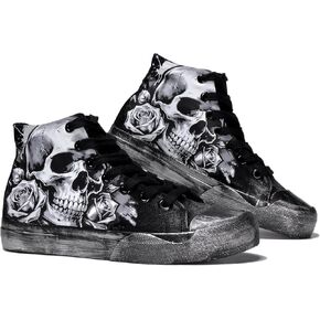 Women Gothic Skull Skeleton Canvas Sneakers Unisex High Top Retro Punk Shoes for Streetwear, Casual Fashion Comfortable Walking Shoes in Saudi Arabia
