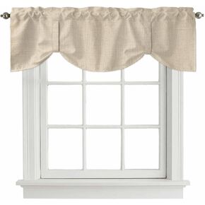Vintage Cream Tie Up Valance for Window, Farmhouse Retro Beige Solid Color Adjustable Balloon Window Shade Valance Curtain for Kitchen Cafe Bathroom Window Treatment Panel 42''x12'' in Saudi Arabia