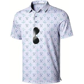 Mens Golf Polo Shirts Dry Fit Performance Moisture Wicking Print Short Sleeve Casual Collared Summer Athletic Shirt in Kuwait