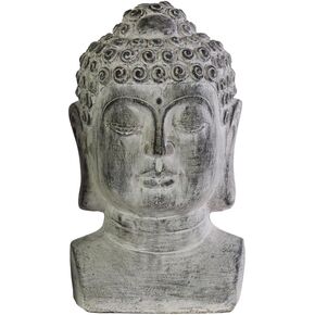 Urban Trends Cement Buddha Head with Beaded Ushnisha on Base LG Washed Finish Gray, Gray in Saudi Arabia