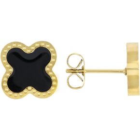 JTV Gold Tone Stainless Steel Enamel Clover Stud Earrings for Women - Tarnish Resistant Fashion Jewelry with Push Back Closure - Available in White or Black Quatrefoil Studs - 9.5 mm in Saudi Arabia