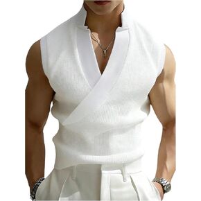 GORGLITTER Men's V Neck Tank Tops Sleeveless Wrap Tees Knitted Tops Shirts Summer Casual Going Out Tops Streetwear in Saudi Arabia