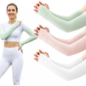 JATEBI UV Sun Protection Arm Sleeves for Women 3 Pairs, Cooling Sunscreen Arm Covers Summer Arm Sleeve with Thumb Hole & Bear Pattern for Outdoor Sports Cycling Driving in Kuwait
