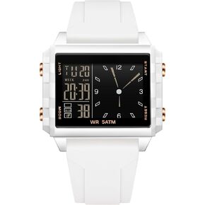 findtime Digital Watches for Men Women Waterproof Unique Rectangle Watch Stopwatch Countdown Alarm Analog Silicone Strap Transparent Case in Saudi Arabia
