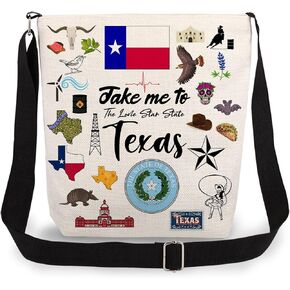 Take Me To Texas Print Canvas Crossbody Bag, Adjustable Strap Lightweight Purse with Top Zipper & Inner Pocket, Daily Shoulder Bag Texas Travel Gift for Women in Saudi Arabia