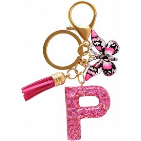 Cute Initial Letter Keychains for Girls Women Tassel Butterfly Charm Purple Blue Alphabet Keychain for Backpack in Saudi Arabia