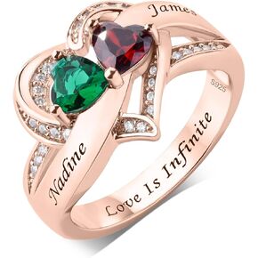 925 Sterling Silver Personalized Promise Ring with 2 Birthstones, Custom Engraved Names Ring for Women, Ideal Mothers Ring, Love Promise Ring for Wife, Mom, or Girlfriend-Meaningful Custom Gift in Saudi Arabia