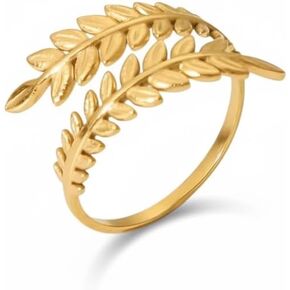 18K Yellow Gold Plated Leaf Wrap Ring for Women, Boho Nature-Inspired Branch Design, Adjustable Wrap Band, Gold Plated over Stainless Steel, Tarnish Resistant, Adjustable to Sizes 6-9 in Saudi Arabia