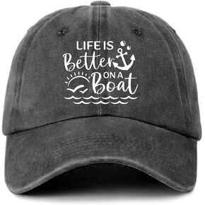 Funny Sailor Hats Life is Better on A Boat Printed Cotton Adjustable Baseball Caps Men's Distressed Washed Black Baseball Hats Trendy Birthday Gifts for Men Dad Friend Colleague Fisherman in Saudi Arabia