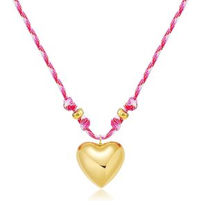 Chunky Gold Puffy Heart Pendant Necklace for Women, Y2K Preppy Pink Braided Cord Choker, 3D Big Love Heart Statement Jewelry, Adjustable Boho Woven Rope Necklace in Saudi Arabia