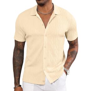 Men's Casual Button Down Shirt Short Sleeve Knit Polo Shirts Trending Fashion Summer Beach Vacation Clothes in Saudi Arabia