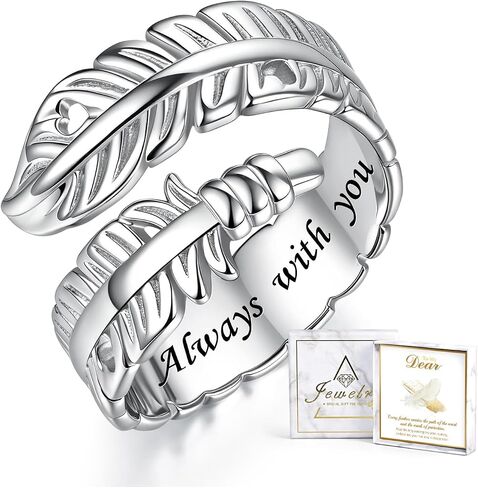 Sterling Silver Feather Ring for Women Men Adjustable Open Ring Hope Love Heaven Friendship Memorial Angel Rings Jewelry Birthday Mothers Day Gifts for Mom Wife Daughter Sister Teens Best Friends in Saudi Arabia