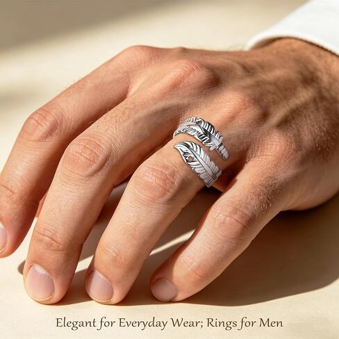Sterling Silver Feather Ring for Women Men Adjustable Open Ring Hope Love Heaven Friendship Memorial Angel Rings Jewelry Birthday Mothers Day Gifts for Mom Wife Daughter Sister Teens Best Friends in Saudi Arabia