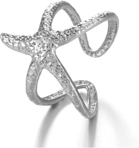 Starfish Ring for Women Gold Silver Starfish Statement Rings Adjustable Minimalist Irregular Textured Beach Rings Summer Beachy Ocean Jewelry in Kuwait
