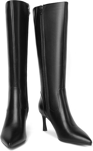 Knee High Boots Women Pointed Toe Stiletto High Heel Boot for Women Sexy Side Zipper Leather Tall Calf Boots in Kuwait
