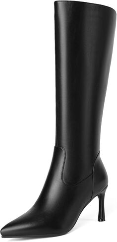 Knee High Boots Women Pointed Toe Stiletto High Heel Boot for Women Sexy Side Zipper Leather Tall Calf Boots in Kuwait
