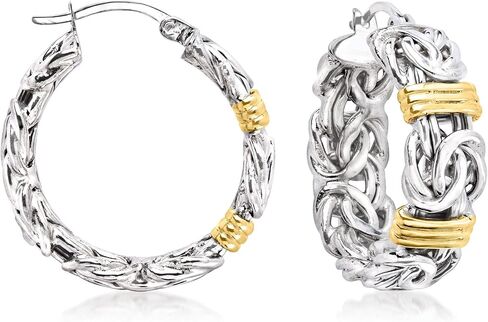 Ross-Simons Sterling Silver and 18kt Gold Over Sterling Byzantine Bar Station Hoop Earrings in Saudi Arabia