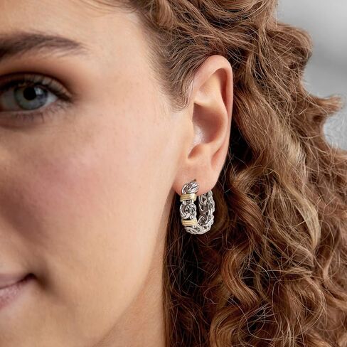 Ross-Simons Sterling Silver and 18kt Gold Over Sterling Byzantine Bar Station Hoop Earrings in Saudi Arabia