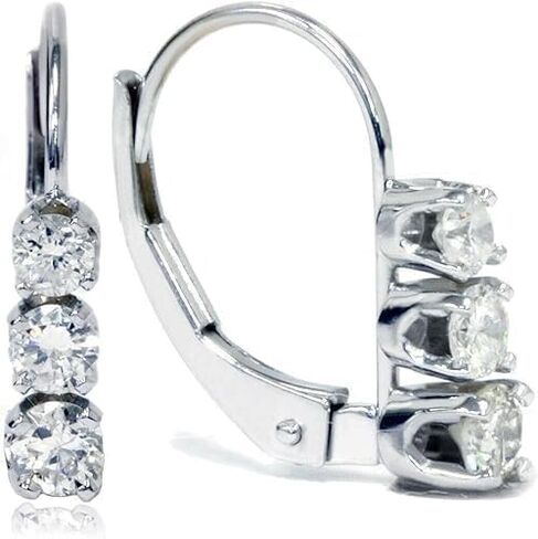 Pretty Jewels08 Hoop Earrings, 1.50Ct Round Cut Lab Created Diamond, 3-Stone, Lever Back, 14K White Gold Finish, 925 Sterling Silver in Kuwait