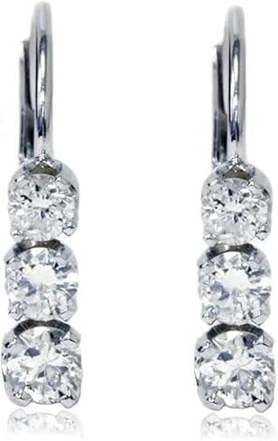 Pretty Jewels08 Hoop Earrings, 1.50Ct Round Cut Lab Created Diamond, 3-Stone, Lever Back, 14K White Gold Finish, 925 Sterling Silver in Kuwait