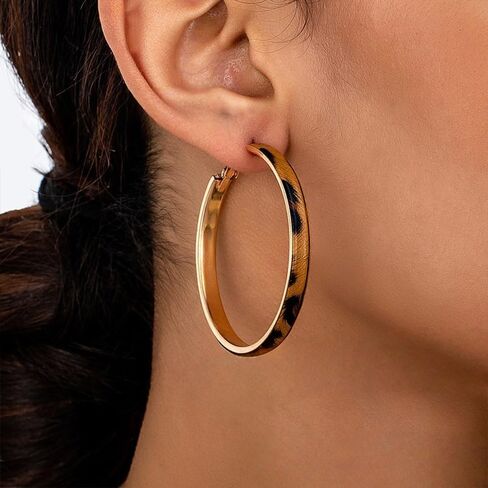 3 Pairs Leopard Print Hoop Earrings for Women Vintage Large Animal Cheetah Print Earring Chunky Big Statement Dangle Hoops Boho Jewelry Accessories Gifts in Saudi Arabia