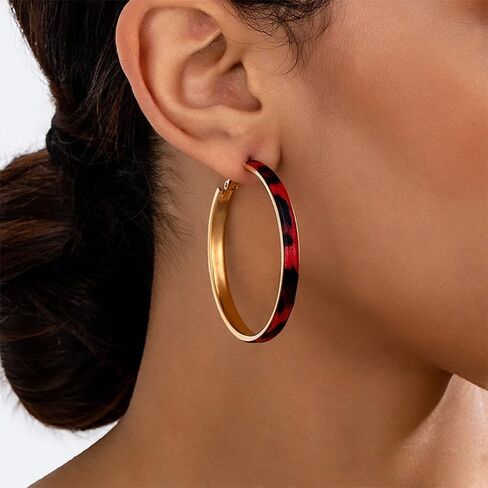3 Pairs Leopard Print Hoop Earrings for Women Vintage Large Animal Cheetah Print Earring Chunky Big Statement Dangle Hoops Boho Jewelry Accessories Gifts in Saudi Arabia