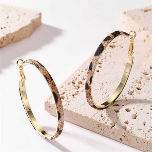 3 Pairs Leopard Print Hoop Earrings for Women Vintage Large Animal Cheetah Print Earring Chunky Big Statement Dangle Hoops Boho Jewelry Accessories Gifts in Saudi Arabia