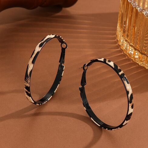 3 Pairs Leopard Print Hoop Earrings for Women Vintage Large Animal Cheetah Print Earring Chunky Big Statement Dangle Hoops Boho Jewelry Accessories Gifts in Saudi Arabia