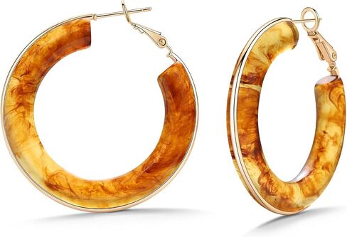 Chunky Gold Resin Hoop Earrings Leverback Statement Huggie Hoops Dangle Drop Dressy Earring Prom Festival Vacation Jewelry for Women in Saudi Arabia
