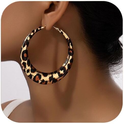 Leopard Print Hoop Earrings for Women Cheetah Earrings Large Hoop Trendy Animal Print Jewelry for Women in Saudi Arabia