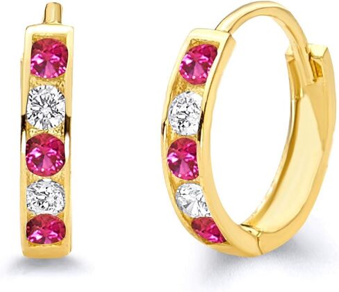 14k Yellow Gold 2mm Thickness Multi-Color CZ Channel-set Hoop Huggies Earrings (10 x 10 mm) in Saudi Arabia