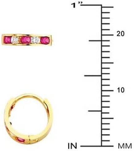 14k Yellow Gold 2mm Thickness Multi-Color CZ Channel-set Hoop Huggies Earrings (10 x 10 mm) in Saudi Arabia