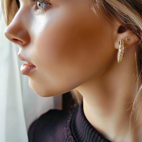QueenBee 14K Gold Zirconia Hoop Earrings – Lightweight & Hypoallergenic Jewelry for Women, Non-Tarnish, Sparkling Gold Hoops, Jewelry Gift for Mother’s Day, Birthdays & Weddings and Anniversaries in Saudi Arabia