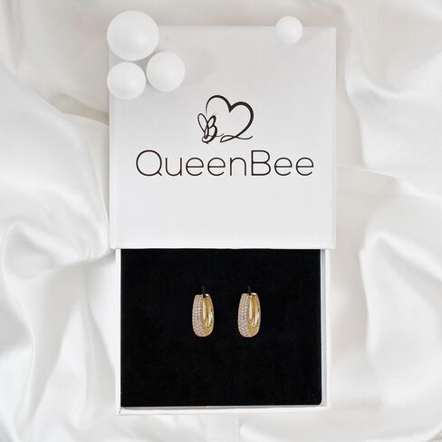 QueenBee 14K Gold Zirconia Hoop Earrings – Lightweight & Hypoallergenic Jewelry for Women, Non-Tarnish, Sparkling Gold Hoops, Jewelry Gift for Mother’s Day, Birthdays & Weddings and Anniversaries in Saudi Arabia