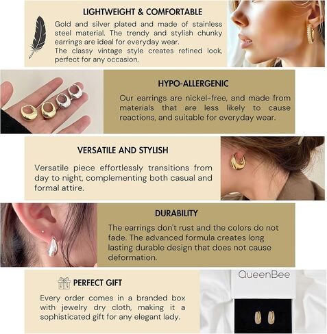 QueenBee 14K Gold Zirconia Hoop Earrings – Lightweight & Hypoallergenic Jewelry for Women, Non-Tarnish, Sparkling Gold Hoops, Jewelry Gift for Mother’s Day, Birthdays & Weddings and Anniversaries in Saudi Arabia