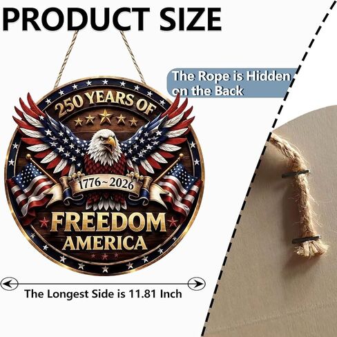 250th Anniversary USA Merchandise 4th of July Door Sign American Eagle Door Wreath Patriotic Independence Day Door Hanger for Front Door Wooden Wall Decor Hanging Sign for Home Porch Outdoor (250th Anniversary) in Saudi Arabia
