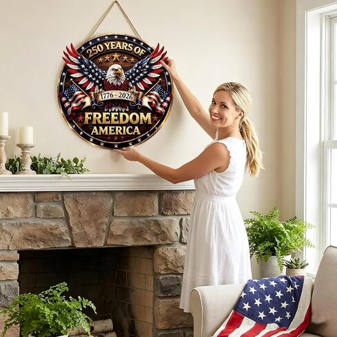250th Anniversary USA Merchandise 4th of July Door Sign American Eagle Door Wreath Patriotic Independence Day Door Hanger for Front Door Wooden Wall Decor Hanging Sign for Home Porch Outdoor (250th Anniversary) in Saudi Arabia