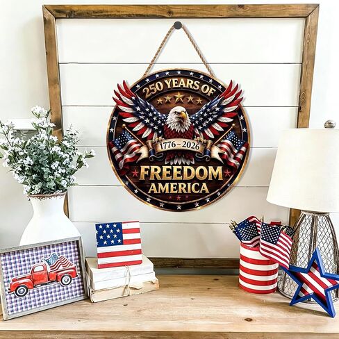250th Anniversary USA Merchandise 4th of July Door Sign American Eagle Door Wreath Patriotic Independence Day Door Hanger for Front Door Wooden Wall Decor Hanging Sign for Home Porch Outdoor (250th Anniversary) in Saudi Arabia