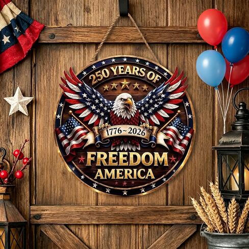 250th Anniversary USA Merchandise 4th of July Door Sign American Eagle Door Wreath Patriotic Independence Day Door Hanger for Front Door Wooden Wall Decor Hanging Sign for Home Porch Outdoor (250th Anniversary) in Saudi Arabia