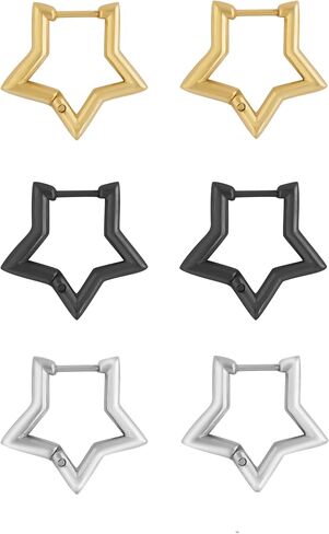 Sacina 3 Pairs of Silver-tone Black Gold-tone Star Huggie Hoop Earrings, Gothic Emo Punk Grunge Y2K Earrings, Christmas Jewelry Gift For Women in Kuwait